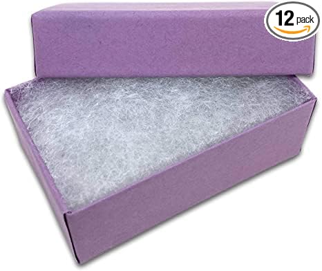 12 Pack Matte Purple Cotton Filled Color Paper Cardboard Jewelry Box for Necklace, Ring, Earring, Pendant, Pocket Watch, Body Jewelry. Size-3 1/16" x 2 1/8" x 1" - by R J Displays