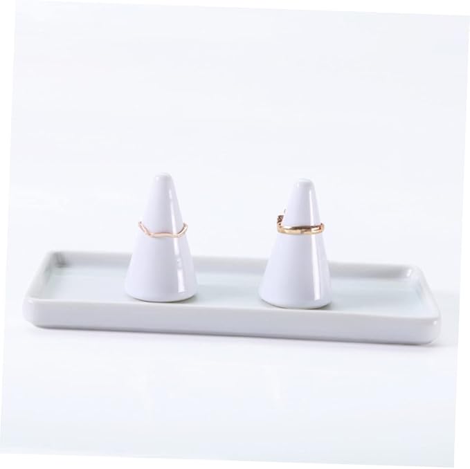 VANZACK 2pcs Ring Jewelry Organizer Holder Ceramic Ring Storage Cone Shaped Rack Jewelry Rack Necklace Stand