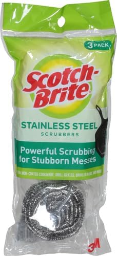 Scotch-Brite Stainless Steel Scrubber for Cleaning Kitchen, Household, and Dishes - 3 Scrubbers (Pack of 2)