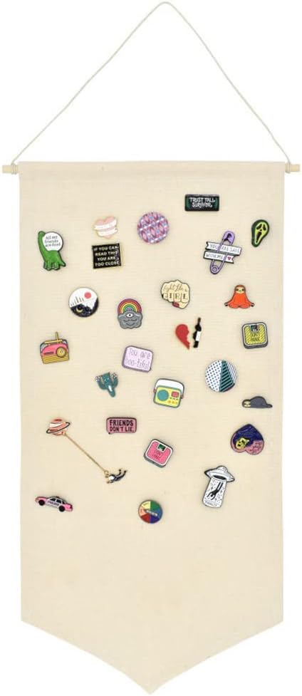 Wall Hanging Brooch Jewelry Storage Case Canvas Display Stand Enamel Pin Display Banner Holder Earrings Necklace Glitter Pin Collection Organizer (Burlywood+Burlywood)