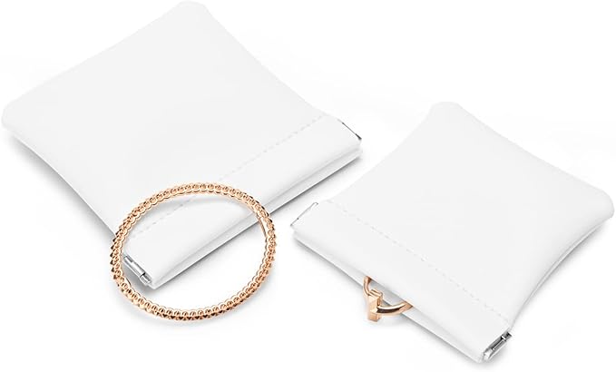 PU Leather Jewelry Travel Bag Leather Jewelry Pouch Christmas,Wedding Party Favor Gift Bag (L, Pearl White)