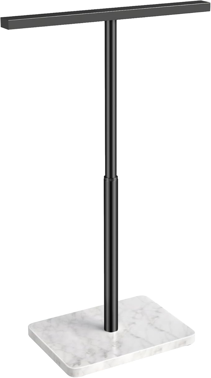 Hand Towel Holder Stand, Matte Black Hand Towel Rack for Bathroom, T-Shape Towel Holder Stainless Steel for Kitchen Vanity Countertop, Marble Base Adjustable 9.06"-17.68"