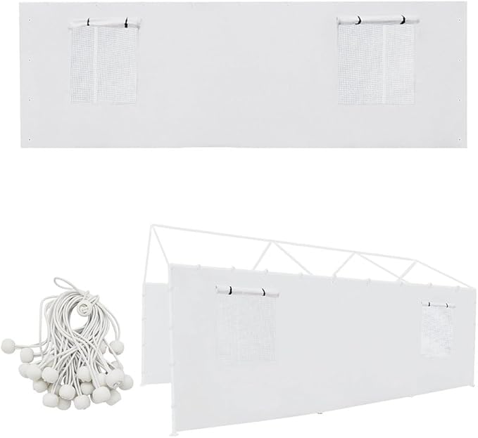 Rutile 10x20 Carport Replacement Sidewall, 180G PE Waterproof & UV Protected Sidewall Cover (White, Sidewall Panel with Mesh Windows)