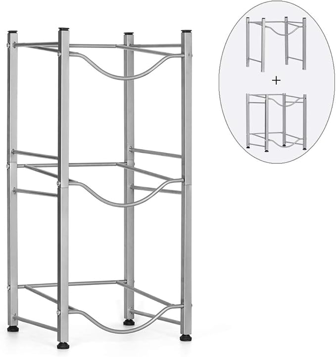 LIANTRAL Water Cooler Jug Rack, 5 Gallon Water Jug Holder Water Bottle Storage Rack, 5 gallon water jug stand, 3 Tiers, Silver