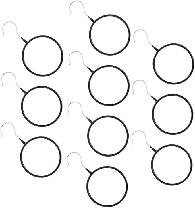 NUOBESTY 10pcs Heavy-Duty Black Scarf Hangers and Belt Organizer Rings, Iron Material with Plastic Coating, Space-Saving Closet Accessory Organizer for Scarves, Ties, and Belts