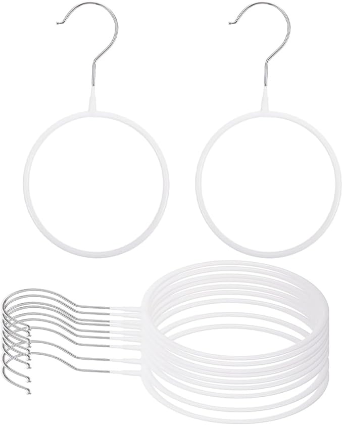 Angoily 10pcs White Scarf Hangers Plastic-Coated Metal Rings Tie Organizer for Closet Storage Household Accessory Organizers