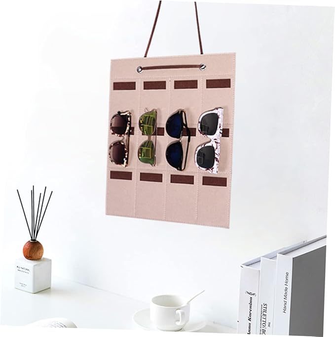 Felt Sunglasses Organizer Wall Hanging Bag Multi-compartment Storage for Eyewear Jewelry Accessories Space-saving Design Material Camel Color
