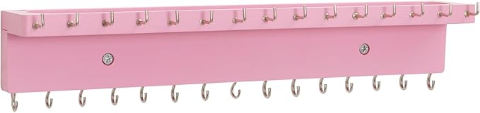 Necklace Holder Organizer Wall Mount,Jewelry Holder Organizer with 30 Hooks,Oak Jewelry Organizer and Storage for Necklaces,Bracelets and Rings (Pink)