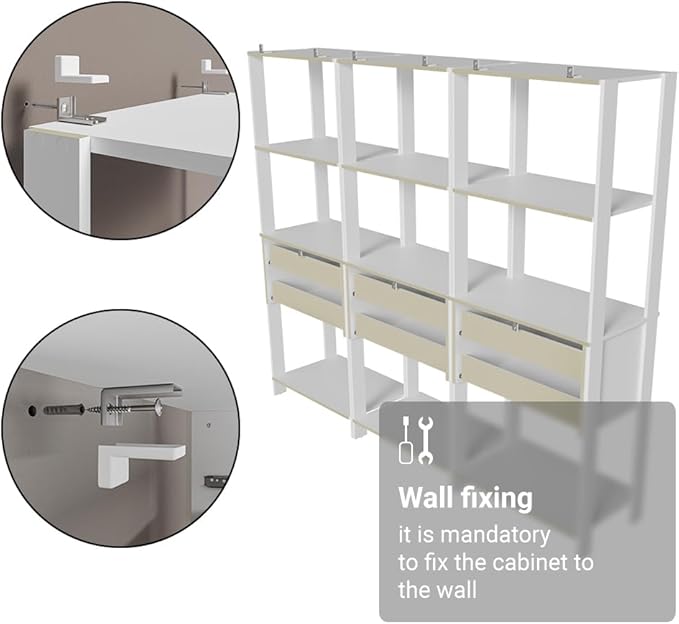 Madesa Garage Storage Rack with 6 Drawers and Open Shelves 82" L Multiuse Modular Organization Cabinet for Tools (WHITE)