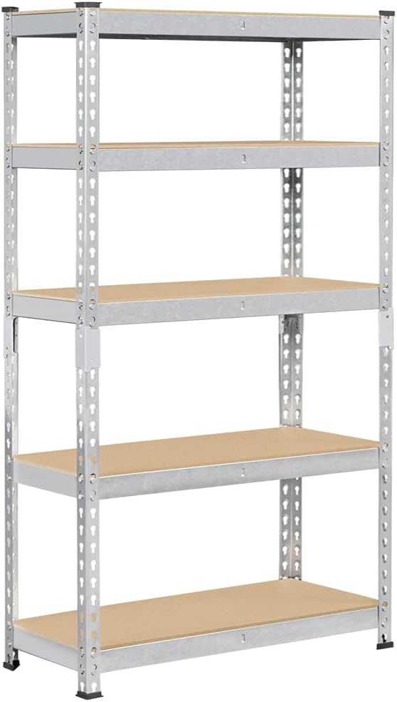 Topeakmart 5-Tier Utility Shelves, Metal Storage Shelves, Adjustable Shelving Units, Boltless Assembly, Garage Shelves Shed Shelving for Warehouse Garage Shed Basement- Silver, 27.5 x 12x 60 Inch