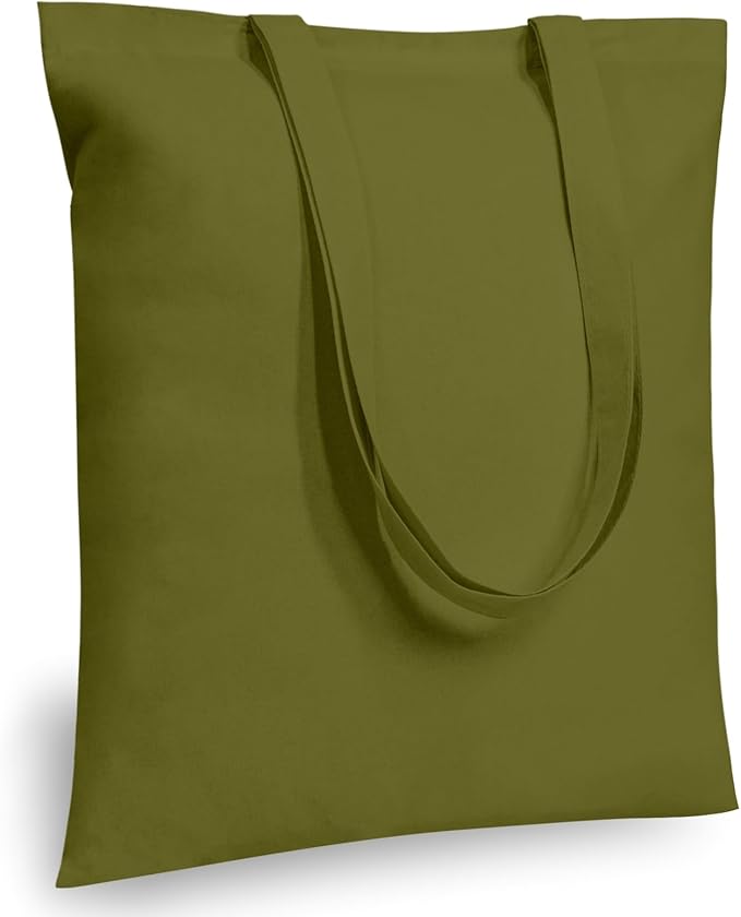 TOPDesign 24-Pack Economical 16"x15" Olive Green Cotton Tote Bags, Lightweight Medium Reusable Grocery Shopping Cloth Bags, Suitable for DIY, Advertising, Promotion, Gift, Activity