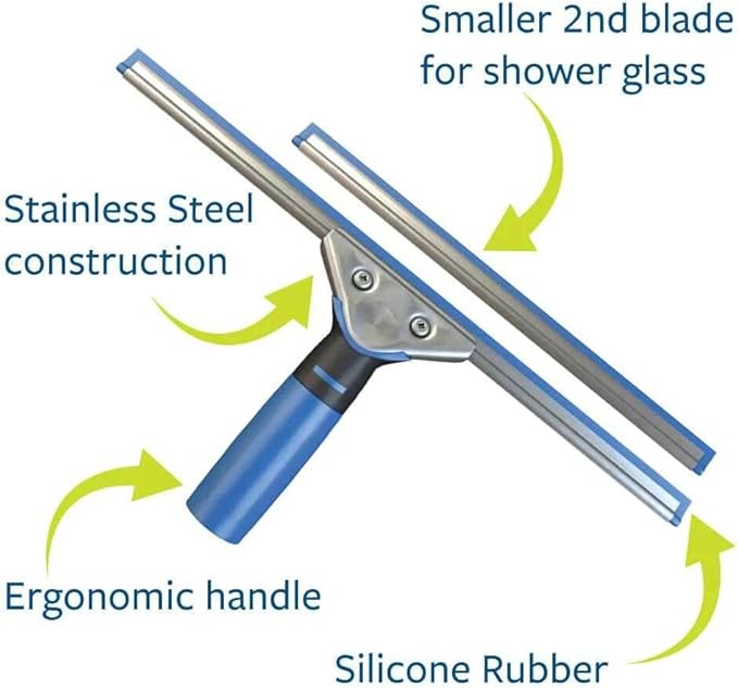 Professional Squeegee - Premium Quality Silicone Rubber Blades with Ergonomic Handle for Streak-Free Cleaning - Perfect for Windows, Shower Doors, and Railings
