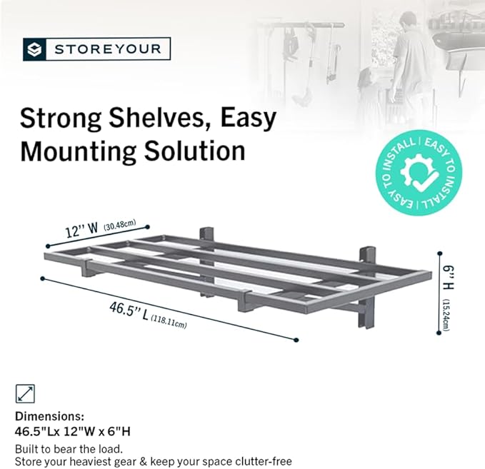 StoreYourBoard Heavy Duty Garage Shelf Wall Mount 1ft x 4ft – Wall-Mounted Shelving for Storage & Organization – Heavy Duty Garage Shelves for Tools, Bins, & Equipment – Holds 400 lbs – Gray