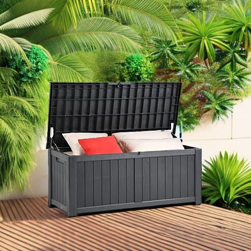 YITAHOME 120 Gallon Outdoor Storage Deck Box, Large Resin Patio Storage for Outdoor Pillows, Garden Tools and Pool Supplies, Waterproof, Lockable, (Dark Grey)