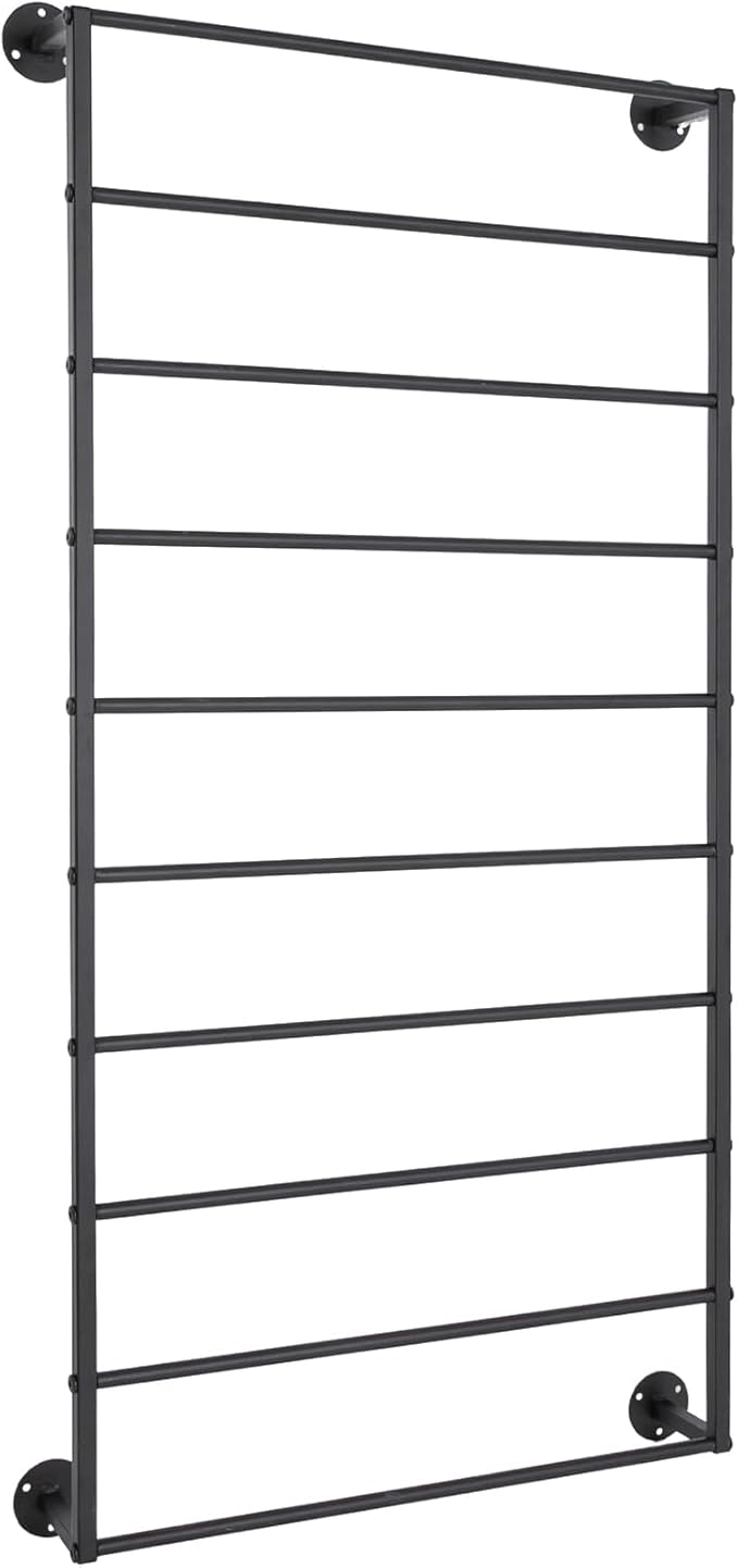 10 Tiers Tie & Scarf Rack, Wall Mounted Scarf Rack, Wall Display Rack, Multifunctional Metal Rack, Towels Storage Rack, Ribbon Holder Wall Display Rack for Accessory Stores Flower Shops (Black)