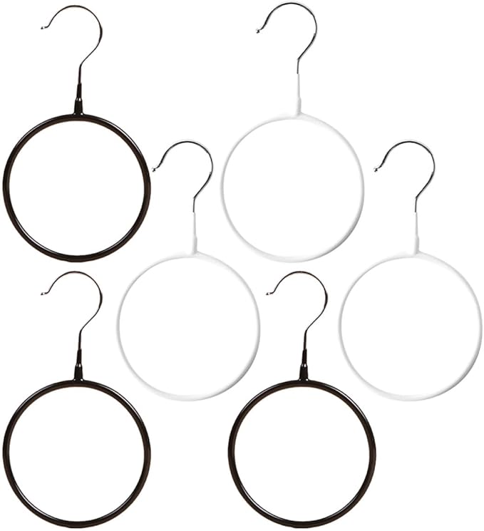 6pcs Metal Scarf Organizer Rings, Black and White Small Size Storage Holder for Neckties and Shawls, Home Closet Hanging Accessory Organizer for Scarves and Belts
