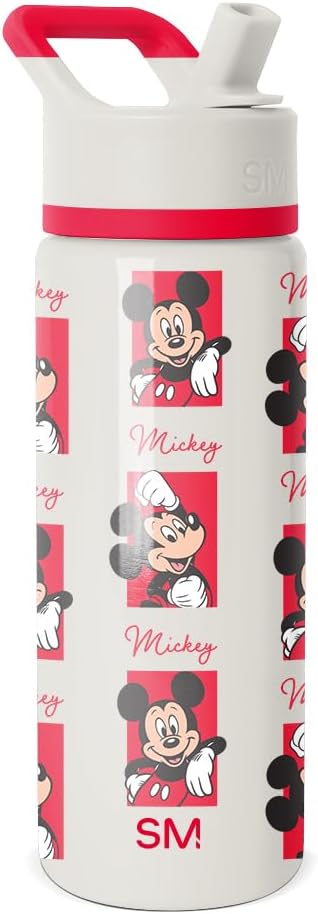 Simple Modern Kids Summit Water Bottle with Straw Lid | Disney Mickey Mouse 18oz Stainless Steel Cup Insulated Tumbler for Boys, Girls, School | Mickey Montage