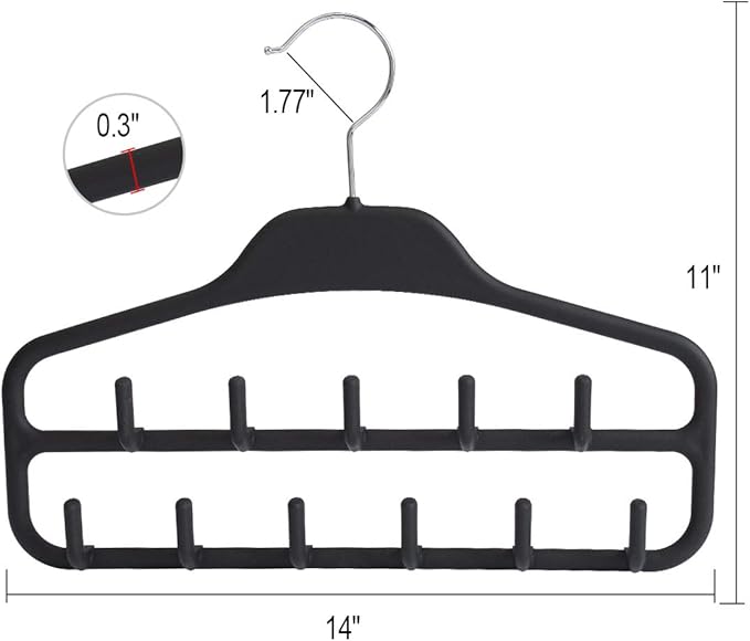 ELONG HOME Belt Hanger, Tie Rack for Closet, Sturdy Belt Organizer with 360 Degree Swivel, 11 Large Sturdy Belt Hooks, Non Slip Rubberized Belt Rack, Black