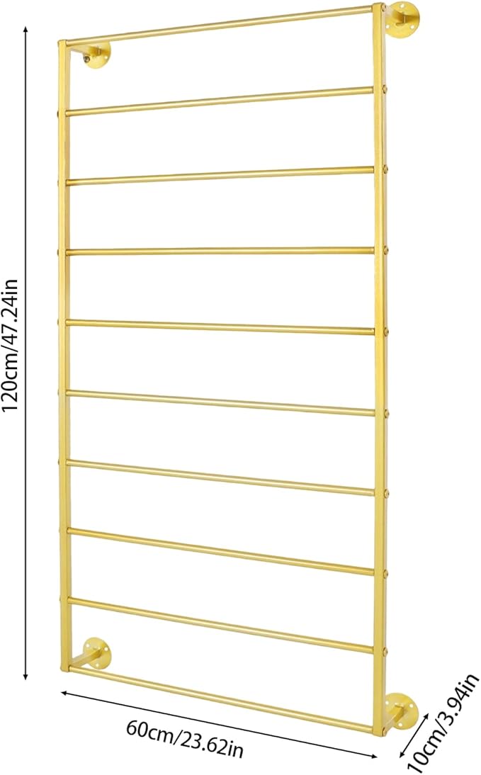 10 Tiers Tie & Scarf Rack, Wall Mounted Scarf Rack, Wall Display Rack, Multifunctional Metal Rack, Towels Storage Rack, Ribbon Holder Wall Display Rack for Accessory Stores Flower Shops (Gold)