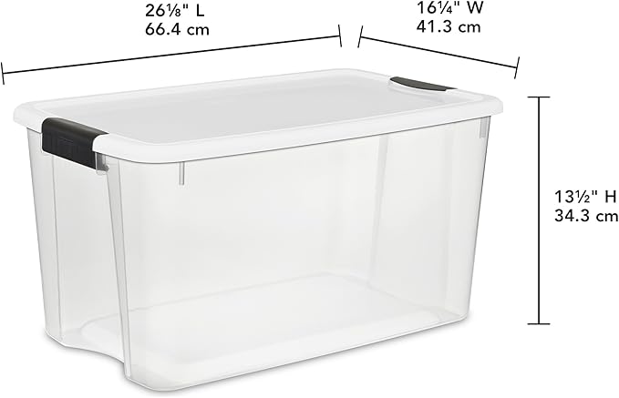 Sterilite 16-Pack Ultra Latching Box, Storage Bins with Lids, Clear Plastic, 70 Quart - Heavy-Duty Organizing Containers for Closet, Bathroom, and Office