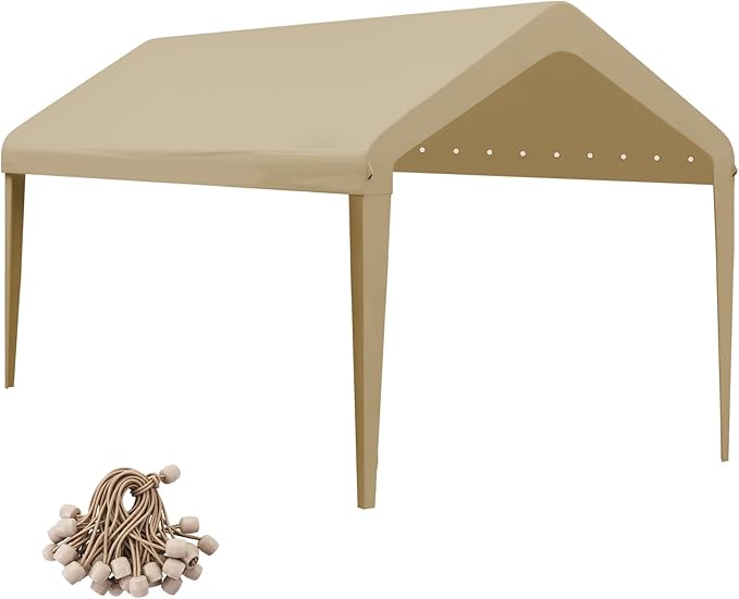 10x20 Canopy Replacement Cover, Carport Replacement Canopy Top Cover for 10' x 20' Frame, 800D Heavy Duty Waterproof & UV Protected Car Canopy with Ball Bungees (Frame is not Included) (Beige)