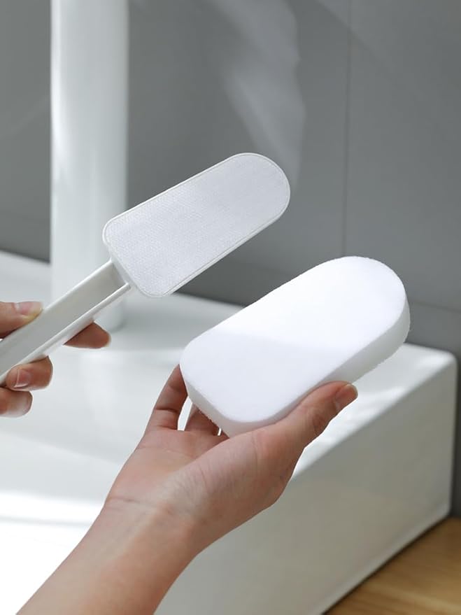 Long Handle Brush Sponge DIY Cleaning Sponge for Dishwashing Kitchen Toilet Bathroom Wash Cleaning Tool Accessory (Replaceable Sponge)