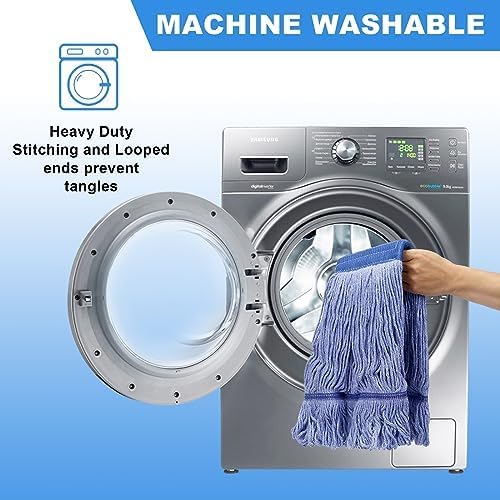 6Pack Heavy Duty Commercial Looped End Cotton Mop,String Cotton Mop Refill Heads Wet Industrial Blue Cotton Looped End String Head Refills, Heavy Mop Replace Head,for General and Floor Cleaning