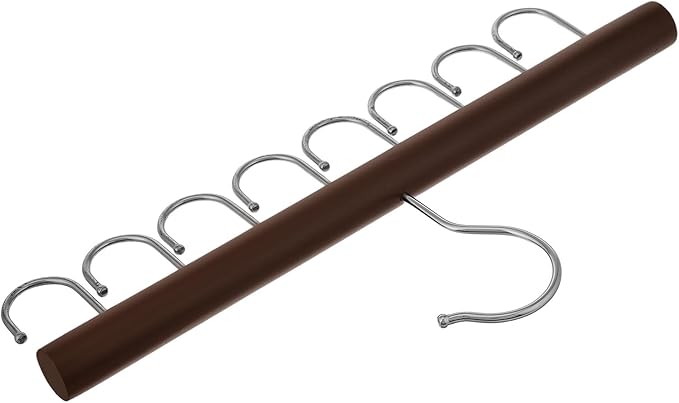 Wooden Tie Rack Hanger with 8 Multifunctional Hooks for Belts Pants Scarves Purse Organizer Space-Saving Closet Accessory Vintage Round Design