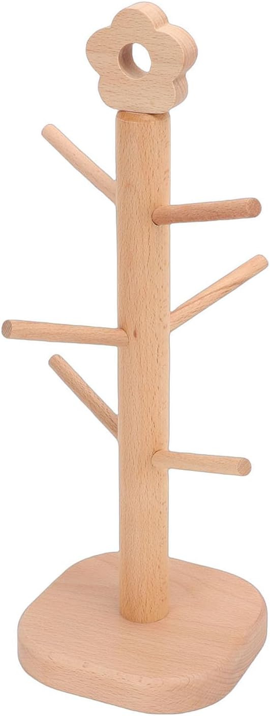 Wooden Hair Tie Holder, 6 Prongs Beechwood Hair Accessories Organizer with Clean Lines, for Desk Storage and Boutique Display