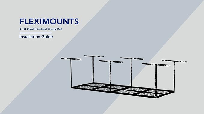 FLEXIMOUNTS 3x8 Overhead Garage Storage Rack, Adjustable Storage Organization System, Heavy Duty Metal Garage Ceiling Storage Racks, 2 pack, White, Classic Series