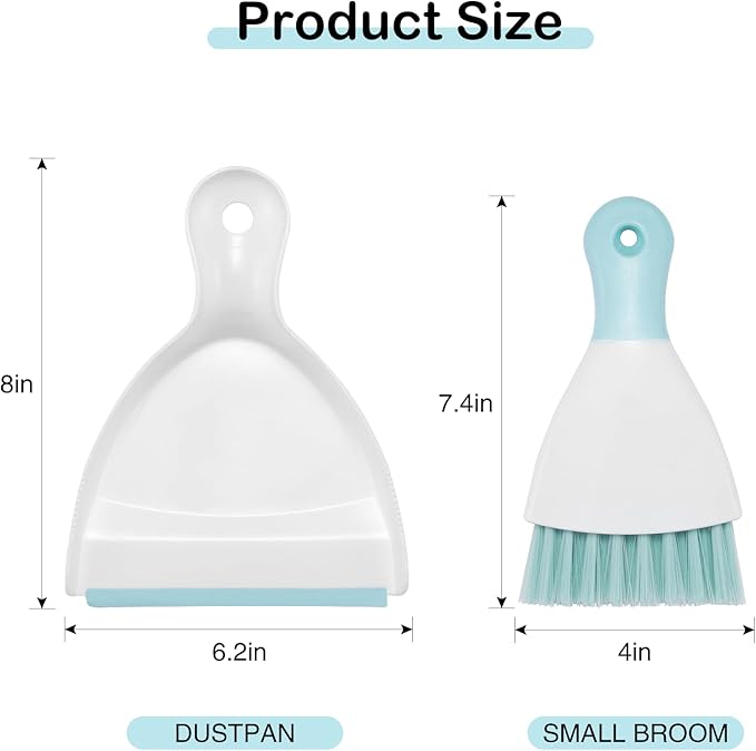 NACENA Mini Dustpan and Brush Set 2 Pack, Small Broom and Dustpan Set Dust Pan and Mini Hand Broom Dustpan and Broom Combo Compact for Home Table Keyboards Sofa Kitchen, Blue