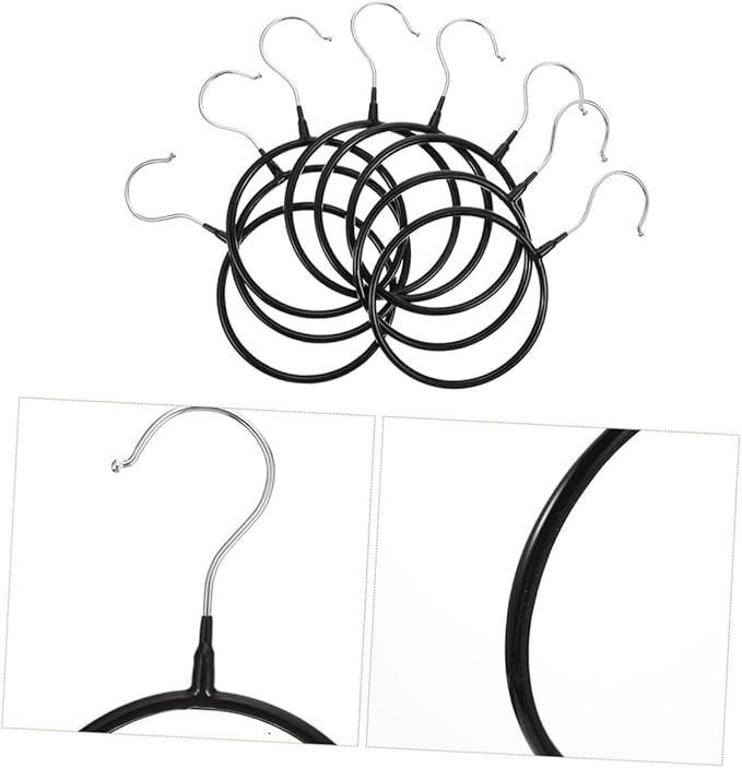 NUOBESTY 10pcs Heavy-Duty Black Scarf Hangers and Belt Organizer Rings, Iron Material with Plastic Coating, Space-Saving Closet Accessory Organizer for Scarves, Ties, and Belts