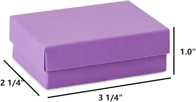 12 Pack Matte Purple Cotton Filled Color Paper Cardboard Jewelry Box for Necklace, Ring, Earring, Pendant, Pocket Watch, Body Jewelry. Size-3 1/16" x 2 1/8" x 1" - by R J Displays