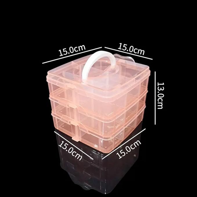 3-Tier Hair Accessories Storage Box, Clear Plastic Organizer with Handle, 5.9 x 5.9 x 5.1 in (Orange, 5.9 x 5.9 x 5.1 in)