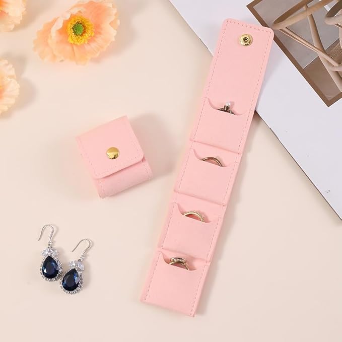 2Pcs Travel Jewelry Case, Mini Jewelry Travel Case Mini Travel Jewelry Portable Foldable, Travel Jewelry Roll Bag with Buckle For Earrings, Rings, Necklaces. (Pink)