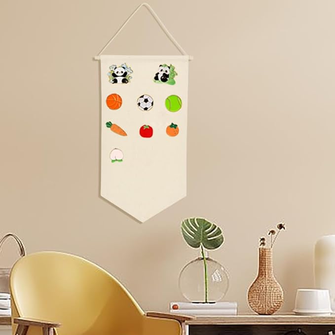 Canvas Banners Wall Hanging Brooch Jewelry Storage Case Stand Enamel Pin Display Cloth Wall-Mounted Jewelry Hanging Rolls for Earrings Necklaces Brooches Badges Organizer Holder White