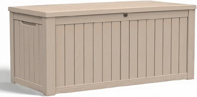 120 GallonOutdoor Storage Box,Resin Deck Boxes Waterproof, IndoorOutdoor Bin for Package Delivery, Patio Cushions, Gardening Tools, Lockable, UV Resistant
