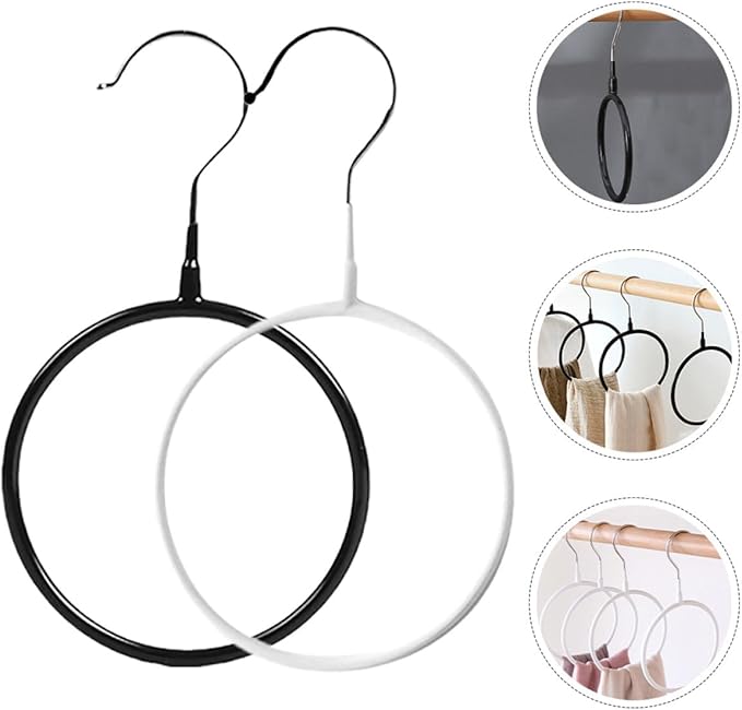 Toyvian 8pcs Metal Ring Scarf Hangers Belt Organizer for Closet Plastic Coated Metal Scarf Storage Hooks with Black and White Finish Space Saving Accessory Organizer Ties and Belts