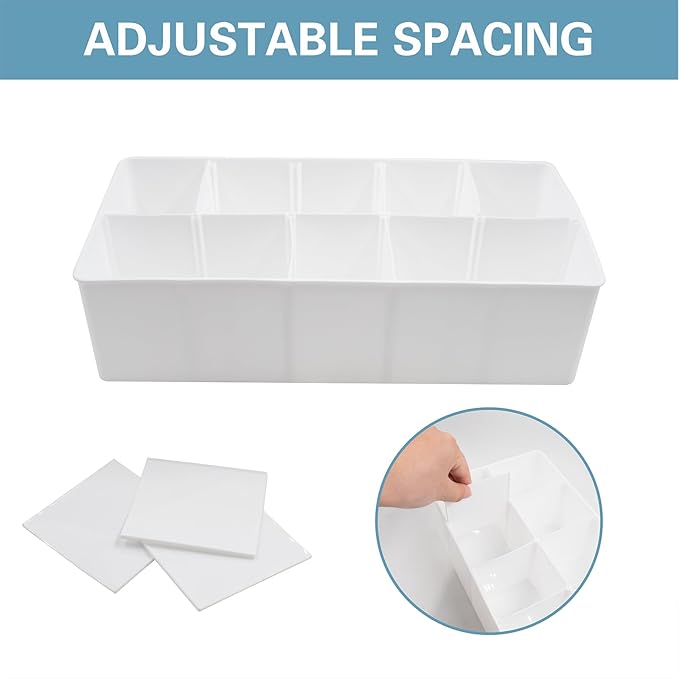 Plastic Belt Organizer, 10 Compartments Drawer Storage, Ties Holder Box with Removable Dividers, Organizers for Socks Bow Ties, for Closet and Drawer
