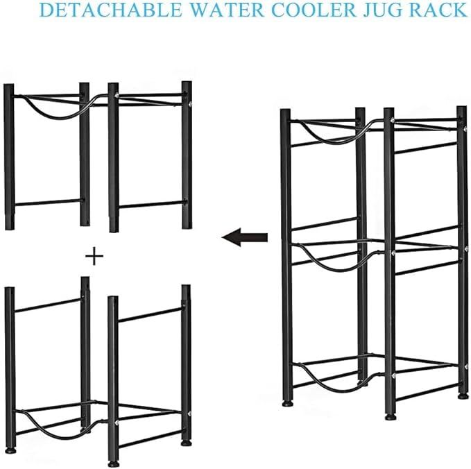 LIANTRAL 5 Gallon Water Bottle Rack - Detachable Heavy Duty 3-Tier Stand for Home, Office (Black)
