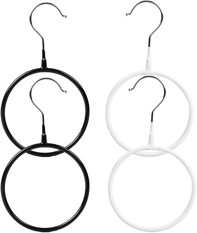 4pcs Round Scarf Hanger Belt Rack Metal Tie Holder Organizer for Closet Storage, Small Size Black and White, Household Accessory Organizer for Scarves and Belts