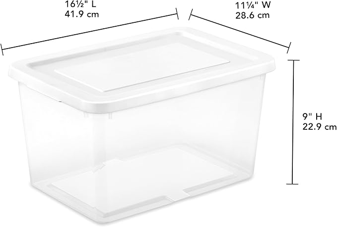 Sterilite 24 Pack Storage Boxes, Clear Plastic Stackable Containers, Lightweight Home Organizers with Snap Lids, 20 Quart, White