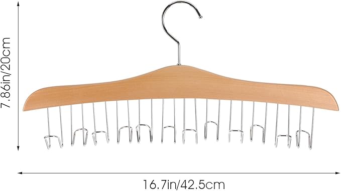 Multi-Functional Solid Timber Strap Hanger and Scarf Hook with Anti-Slip Design for Closet Organization, Natural Wood Color, Space-Saving Accessory Organizer for Men and Women