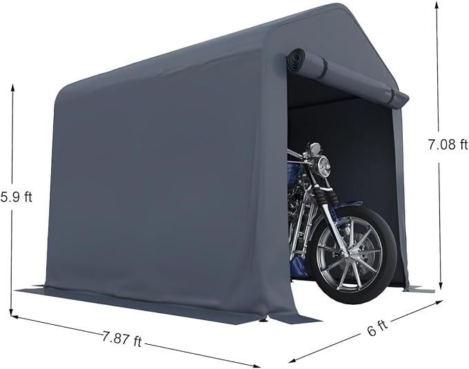 6x8 FT Outdoor Portable Storage Shelter Shed Replacement Canopy with Roll-Up Zipper Door, UV-Resistant Canopy Cover for Motorcycle, Bike, Lawn Mower, Tools, Gray (Tarp Cover Only - Frame Not Included)