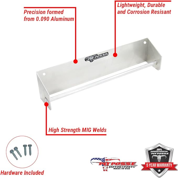Pit Posse 464 Tie Down Hanger Holder Aluminum Rack - Made in USA - Wall Mounted for Enclosed Race Trailer Garage Shop Storage Organizer- Holds Tie Downs, Ratchet Straps, Bungee Cords (Silver)