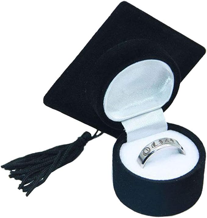 Amosfun Graduation Cap Shaped Ring Box Creative Jewelry Storage Box Ring Organizer Case Graduation for Celebration Party Supplies (Black)