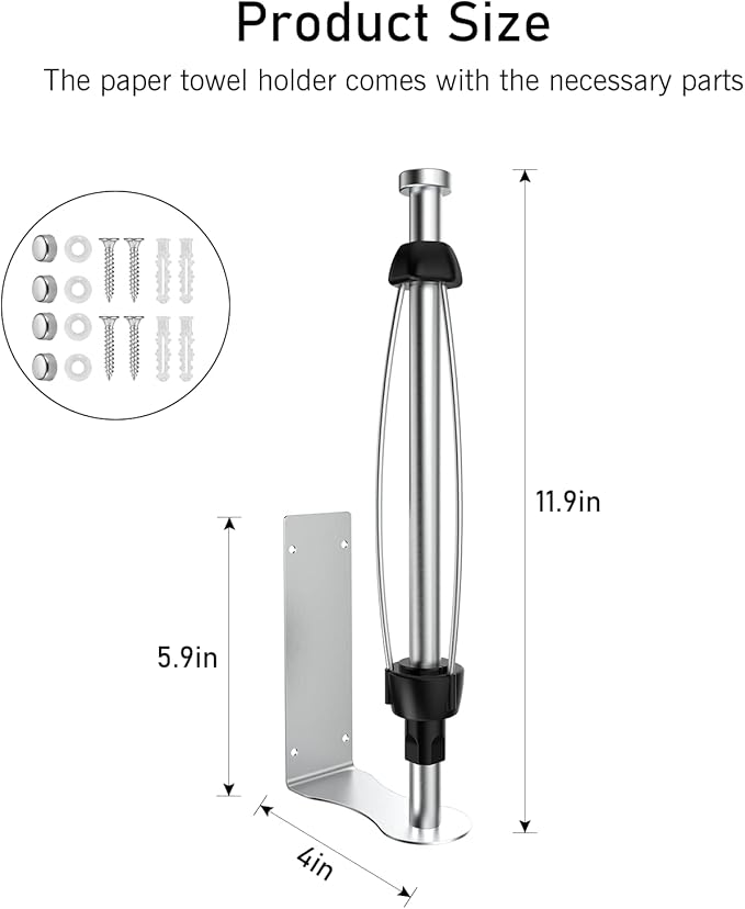 SetSail Paper Towel Holder, 2 Packs Single Hand Operable Paper Towel Holder Under Cabinet with Adjustable Damper Easy Tear Wall Mount Self-Adhesive or Drilled for Kitchen Bathroom, Silver