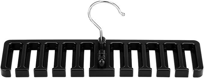 10 Slot Tie Belt Scarf Rack Organizer Sturdy Plastic Closet Wardrobe Space Saver Multifunctional Rotating Hanger for Ties Belts Scarves Accessories Black Brown Beige 30.5 x 7.3 x (Black)