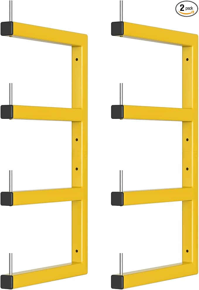 2-Pack Lumber Storage Rack, Wood Storage Racks Wall Mount, Heavy Duty Garage Wood Organizer with 4-Level System, Yellow Utility Rack Organization Up 800 Lbs, Metal Lumber Shelf for Indoor and Outdoor
