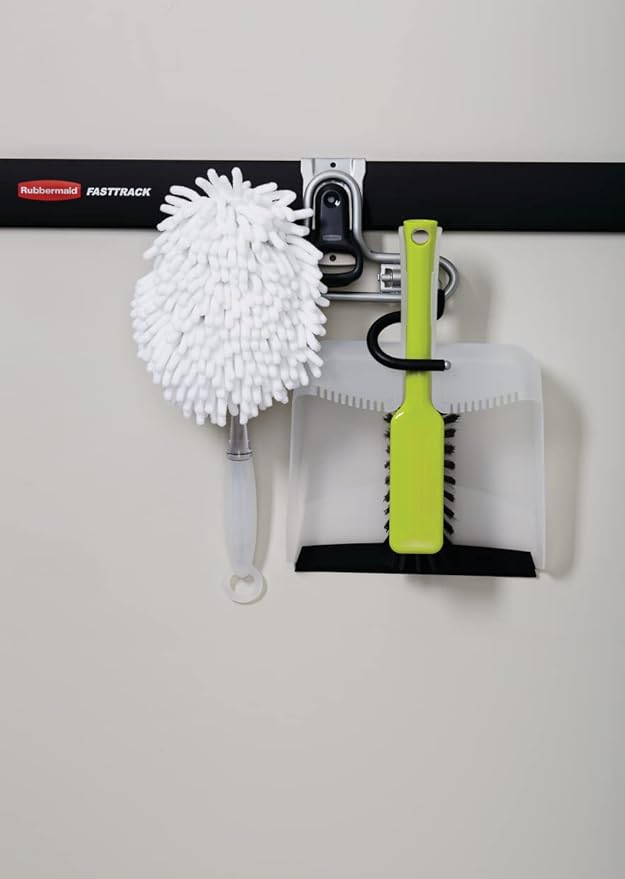 Rubbermaid FastTrack 2-Handle Hook (S Hook) Mounted Garage Storage and Space Saving Organization System Metallic Powder-Coated Steeel for Rakes/Brooms/Toys/Ladders